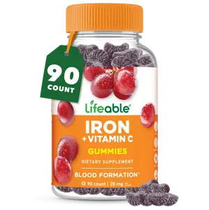 Lifeable Iron Gummies | 20mg | with Vitamin C |  Great Tasting Blood Builder Iron Supplement | Iron with Vitamin C for Iron Deficiency | Iron Gummies for Women, Men, Adults | 90 Gummies