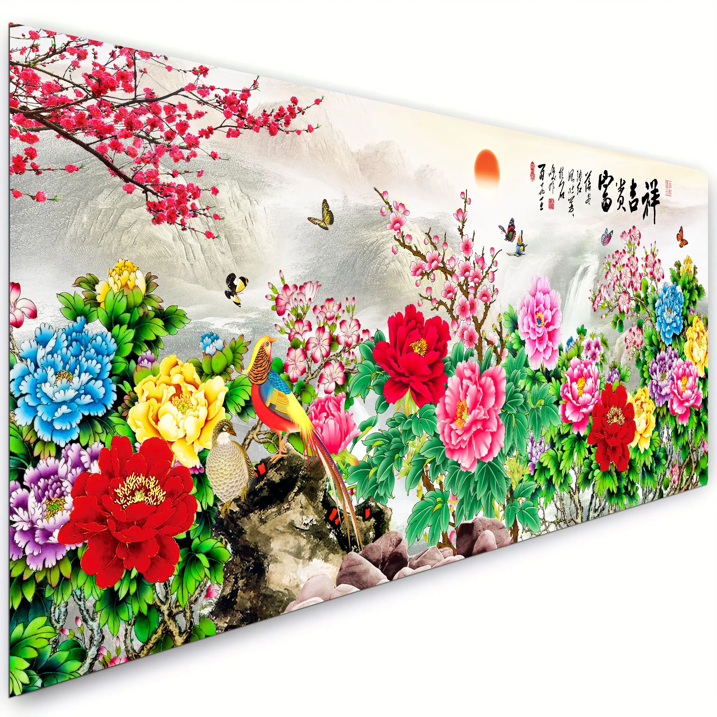 Chinese Style Large Diamond Painting Kits for Adults,5D Peony Flowers Diamond Art Kits,Partial Special Diamond Art,Mosaic gem Kits,AB Diamond Art,DIY handicrafts,Home Decor 39.37x15.7inch summerwins