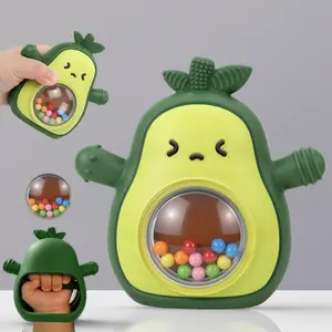 Baby Rattle & Silicone Avocado Teething Mitten, Sensory Teething Toys for Grasping, Chewing & Sucking, BPA-Free Infant Teether for Teething Relief, Baby Shower Gift (Green)