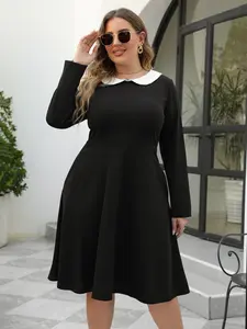Elegant Vintage Chic Style Women's Plus Size Casual Midi Dress, Comfortable Fabric for All-Day Wear, Perfect for Daily & Various Occasions, Everyday