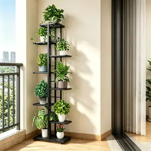 [HUOMAQFAN] 8-Tier Metal Plant Shelf, White & Black Multi-Layer Plant Stand for Indoor & Outdoor Home Organization
