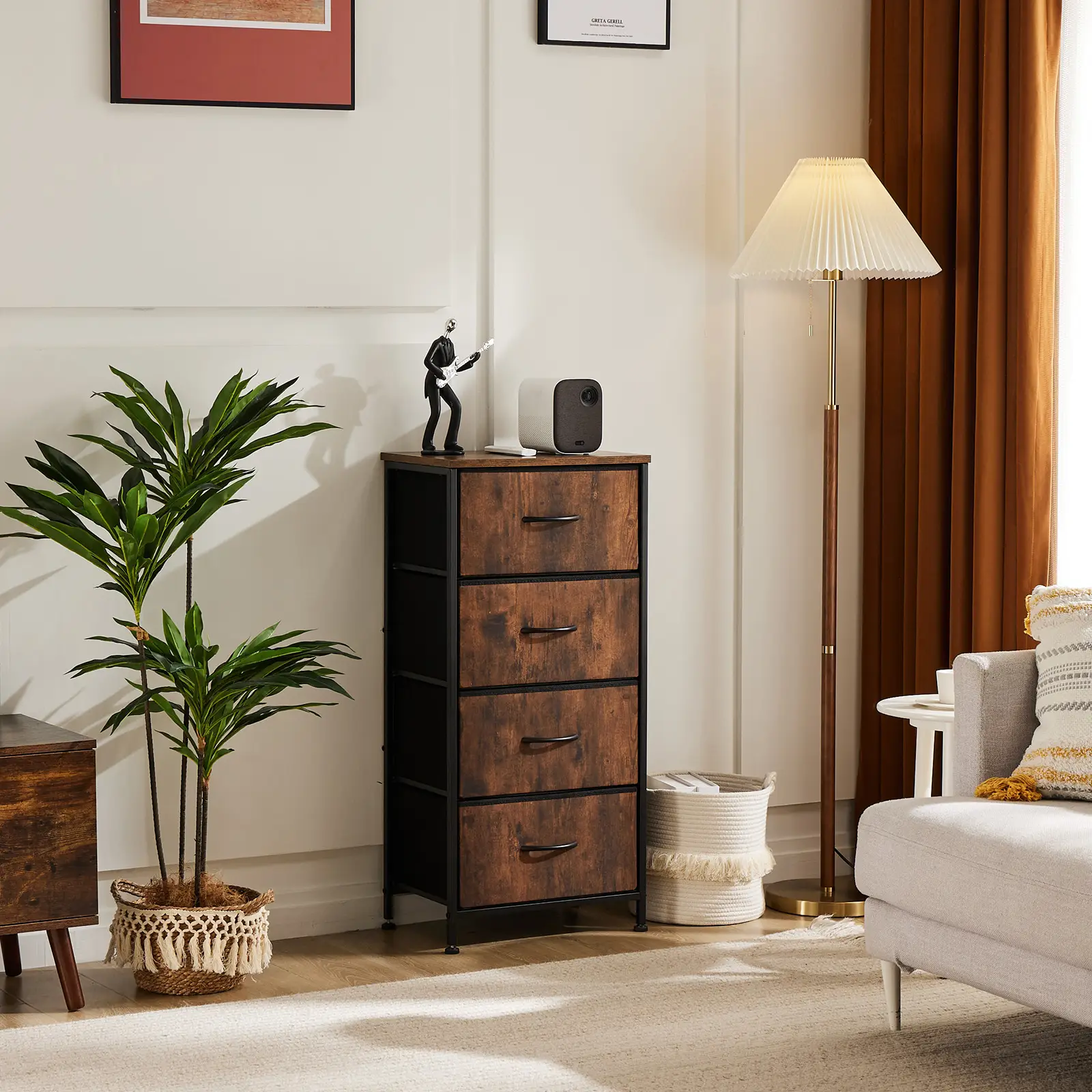 【Deal】SweetFurniture 4 Drawer Fabric Dresser Tall Storage Tower, Dresser Chest with Wood Top