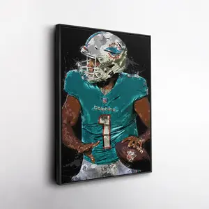 Tua Tagovailoa NFL  Art ? Miami Dolphins Wall Print, Football Fan Decor for Game Room or Man Cave ( Unframed - Print Only )