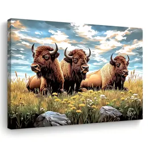 Majestic Bison Triptych Canvas Art - Wooden Frame Wall Decor, Suitable for Living Room, Bedroom, Kitchen, and Office - Perfect Christmas Gift, Ideal Choice for Room Decoration