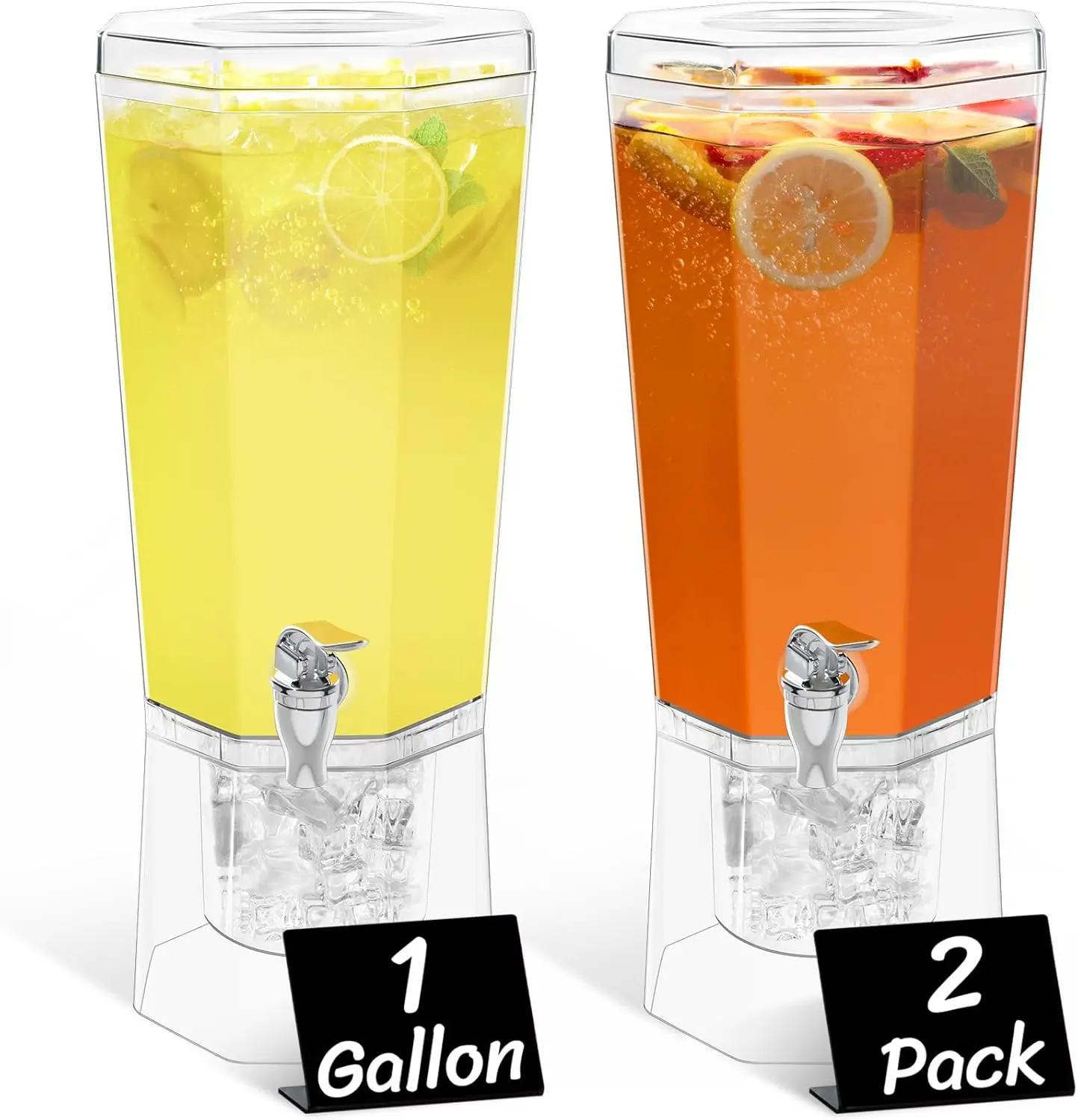 Lifewit 2-Pack Thick Sturdy Clear Plastic Drink Dispenser (1 gal/4L) with Silicone Spigot, Stand - Fruit Juice/Tea for Birthday Parties, Mimosa Bar - 39x16cm (15x6in) Kitchen Drinkware Jug