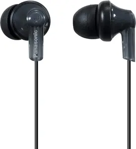 Panasonic ErgoFit Wired Earbuds, 3.5mm Jack Wired Headphones with Dynamic Crystal-Clear Sound and Ultra Soft Ergonomic Custom-Fit Earpieces (S/M/L), for Phones and Laptops, RP-HJE120-K (Black)