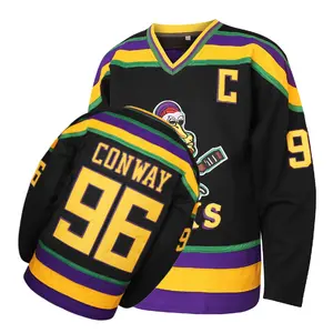 Mighty Ducks Jersey #96 Charlie Conway #99 Adam Banks #33 Greg Goldberg #66 Gordon Bombay Movie Hockey White Green in Sports Fan Jersey Comfortable and breathable, stylish and versatile