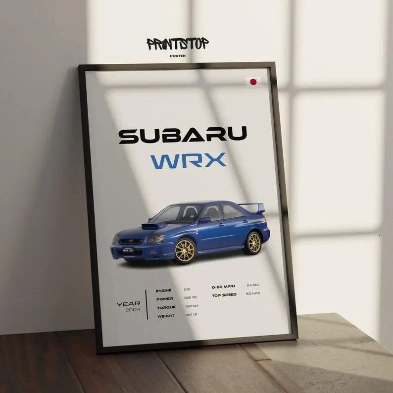 [Sale off up to 65%][Free Ship][No Frame] Subaru WRX 2004 Car Poster, Classic Car Enthusiast Decor, Detailed Specs Print, Blue Rally Car Wall Art, Gift for Car Lovers