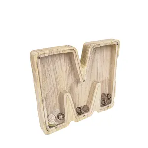 FixtureDisplays®  First Name Initial Personalized 7" Tall Wooden Kids Letter Piggy Bank Custom Name Coin Bank, Wood Alphabet Letter Bank Money Box Birthday Home Decoration - Letter "M" 15553-M-NF