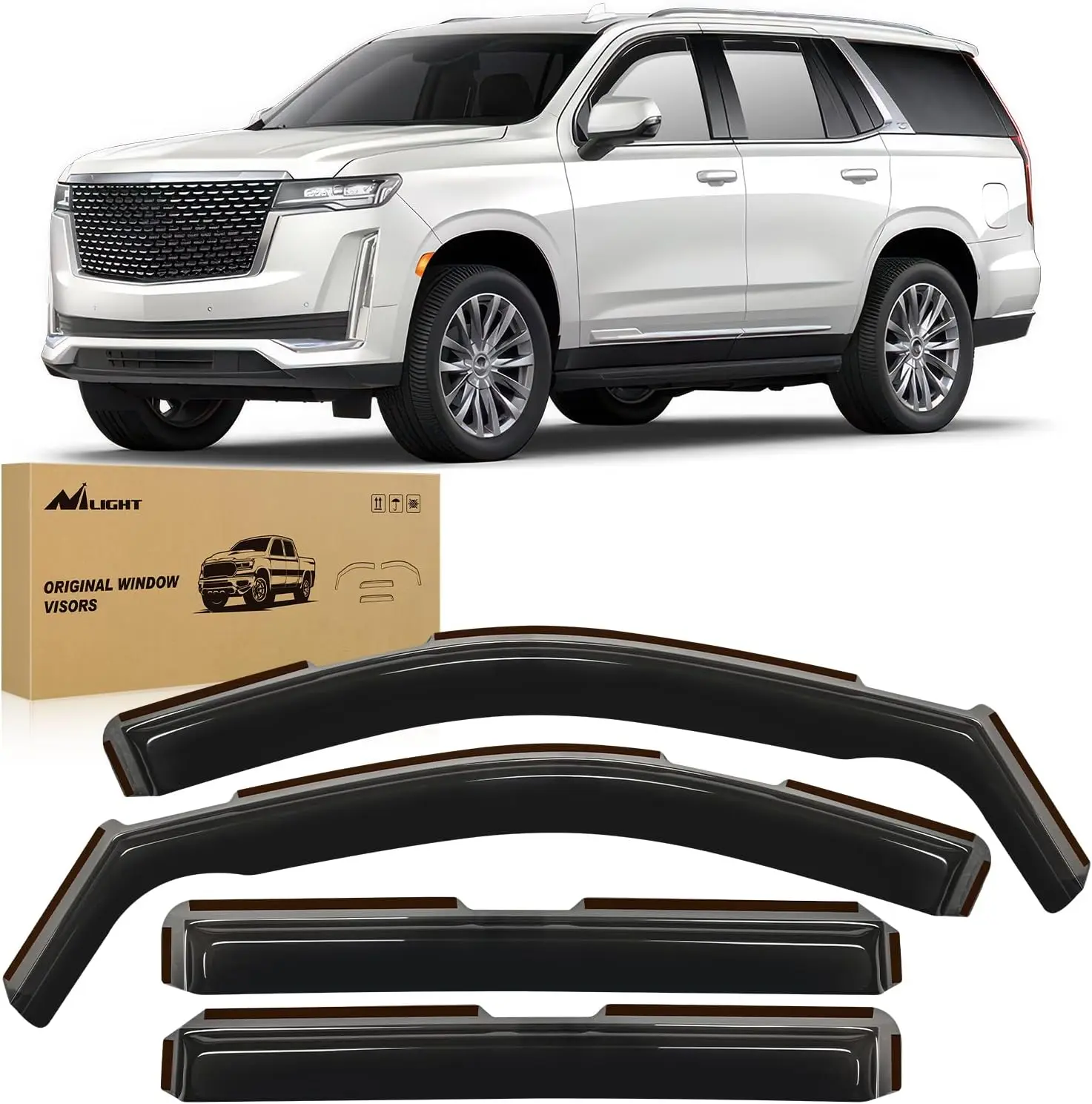 Nilight In-Channel Window Deflectors - 4PCS Auto Accessories UV Rays Visor for Chevy Tahoe/GMC Yukon/Cadillac Escalade 2021-2026, Rain Guard, Wind Noise Reducer