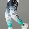 Men’s Loose Fit Athleisure Jogger Pants - Breathable, Elastic Waistband, Gradient, Color Block, Bold Letter Print, Graphic, Large Flap Cargo Thigh Pockets, Street Casual, Edgy Streetwear, Festival Outfits