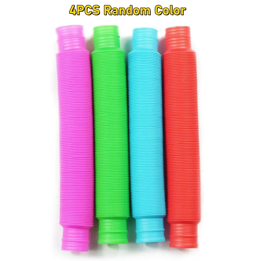 4/8/16 Pack Unisex Plastic Pop Tubes Sensory Fidget Toys, Stress Relief & Anxiety Aid for Kids, Party Favors Classroom Prizes Gifts, 4 Pack