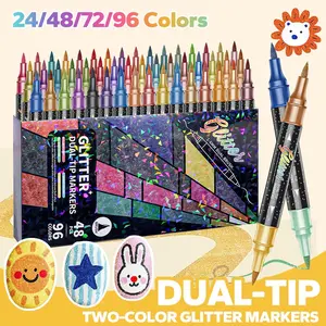 24/48/72/96 Colors Glitter Effect Brush Markers, Dual Tip Dual Color 1-5mm Soft Brush Shimmer Marker, Doodle Writing, Glitter Art Crafts, Creative Art Supplies