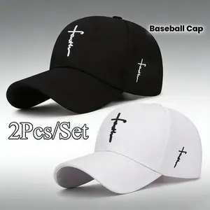 2-Pack Baseball Caps | Stylish Black & White Design with Cross Embroidery, Breathable Acrylic Duckbill, Perfect for Outdoor Sports, Unisex Fashionable Headwear, Durable Sports Accessories