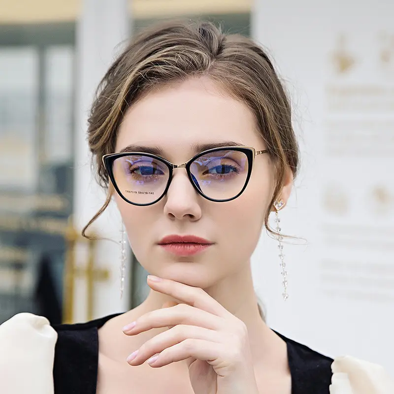 Retro Cat-Eye Full-Rim TR90 Glasses Frames - Unisex, Tac Blue Light Blocking Lenses, Unbreakable, Anti-Flicker, Dry Eye Relief, Suitable for Students, Computer Use, Round Design