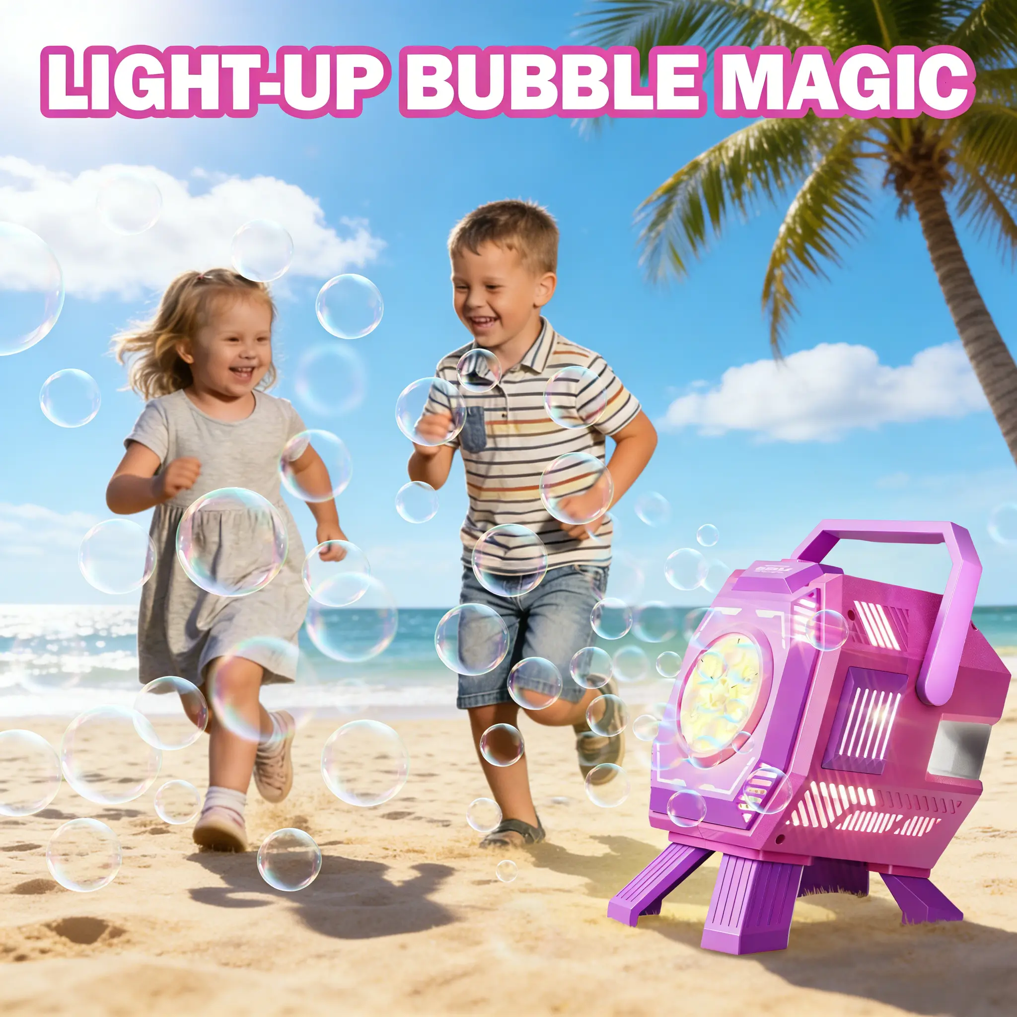 Upgrade Desktop Bubble Machine, Auto Rotate RGB Lights, Large Bubble Output, Unisex Kids Toy, Party Supplies, Includes 500ML Concentrate