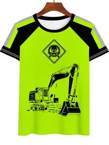 Men's Fluorescent Skull T-Shirt, Construction Worker Style, Half Sleeve, Loose-Fit, Casual Fashion, Long Clothing