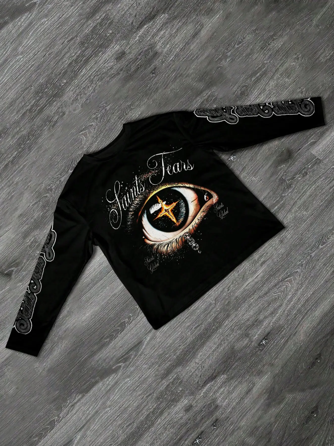 Men's Slim-Fit Long Sleeve Knit T-Shirt, Artistic Eye Diamond Jesus Print, Casual Street Style, Streetwear, All-Season Wear, Unisex Fashion Tee, Tops, Knitwear, Menswear
