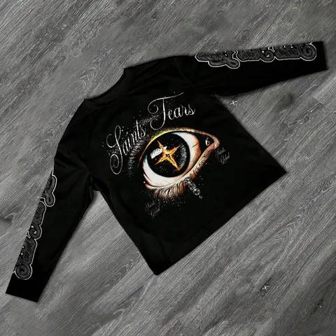 Men's Slim-Fit Long Sleeve Knit T-Shirt, Artistic Eye Diamond Jesus Print, Casual Street Style, Streetwear, All-Season Wear, Unisex Fashion Tee, Tops, Knitwear, Knit Clothes