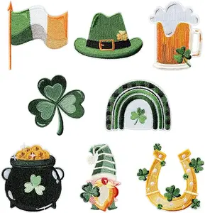8 Pcs St. Patrick's Day Patches Irish Clover Lucky Shamrock Sew Iron on Embroidered Applique Repair Patch Emblem DIY Crafts Projects for Clothing Jacket Jeans Pants Dress Backpack Hat Decorations Gift