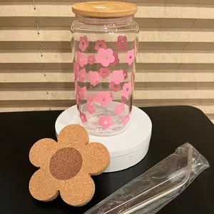 Daisy Iced Coffee Glass Tumbler Mother’s Day Gift Teacher’s Day Gift Libbey Glass Jar Drinkware Libbey Glass