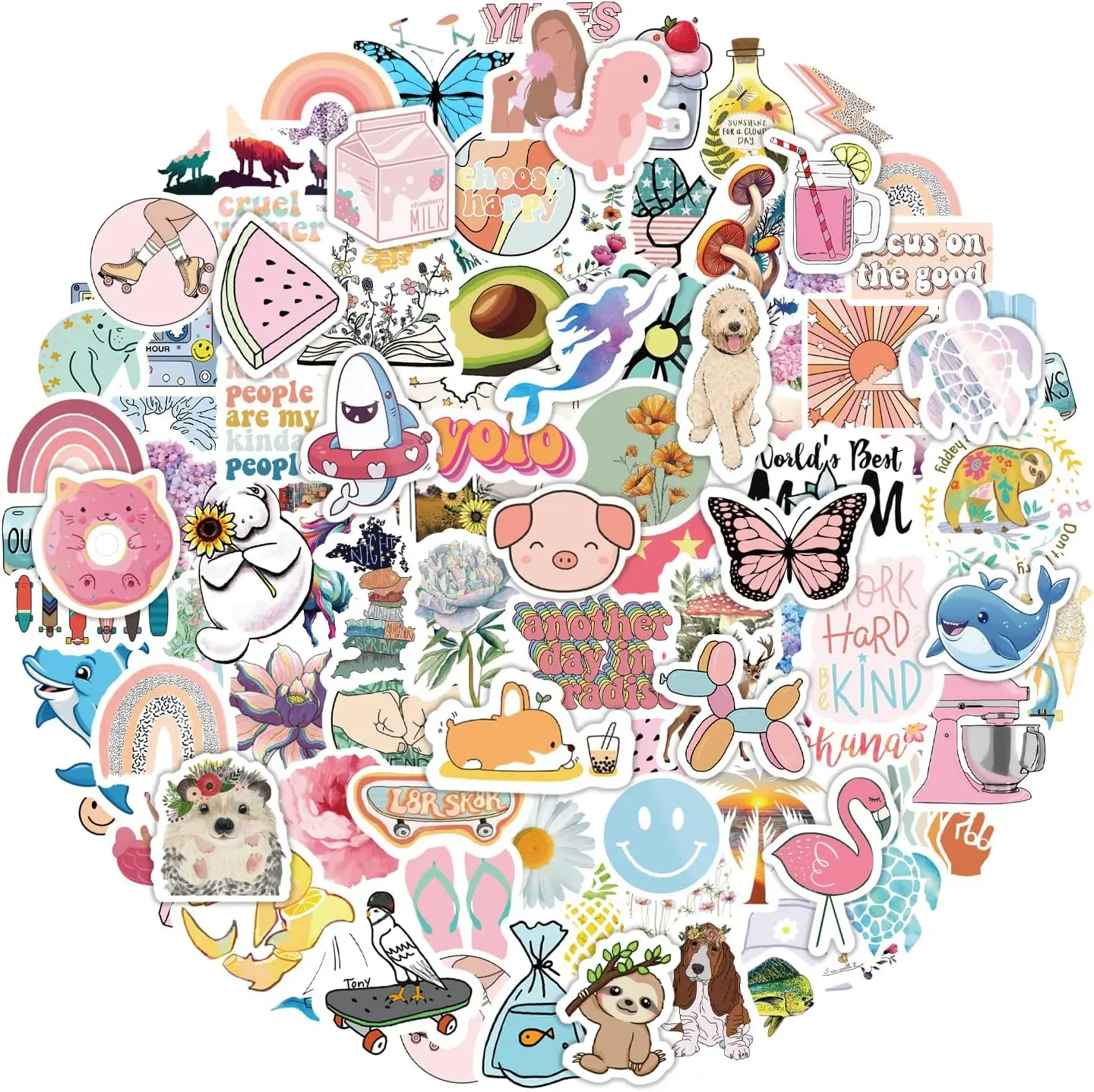 100PCS Fun Stickers for Kindle, Laptops, Books, Reader, Coloring Books, Journals, iPad, Ebook, Waterbottles