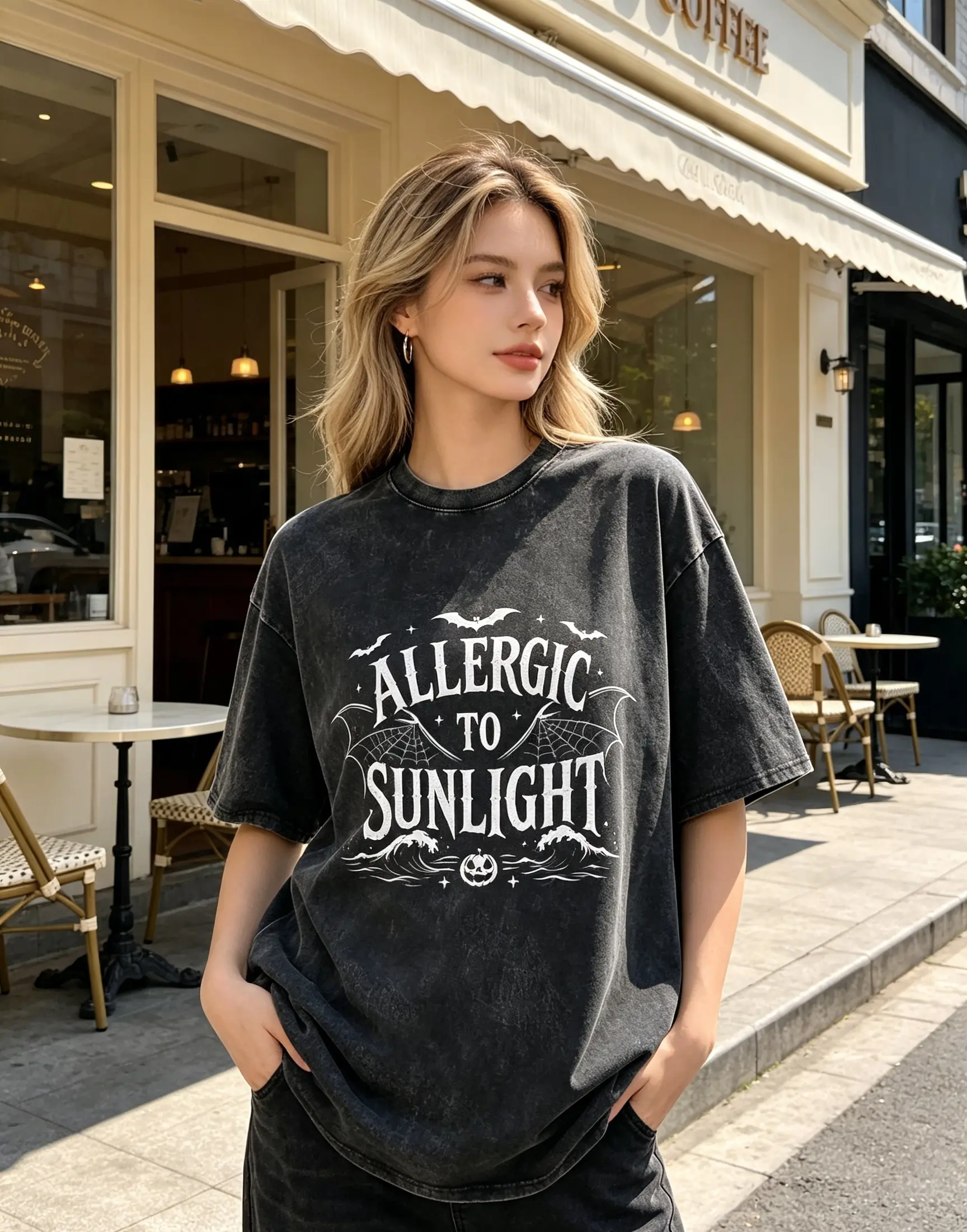 Allergic To Sunlight Shirt Funny Spooky Goth Shirt Black and White Alt Tee Sarcastic Goth Hoodie Bat Goth Summer Tee