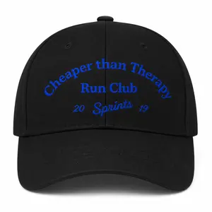 Cheaper Than Therapy Run Club Hat, Funny Running Baseball Cap, Black Adjustable Graphic Hat for Men Women, Runner Gift, Jogging Fitness Outdoor Cap, Marathon Training Hat Father's Day gift