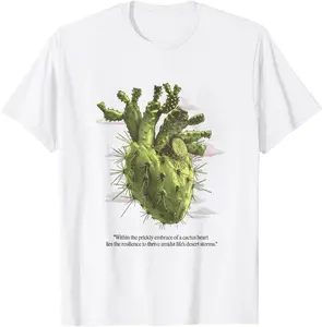 100% Cotton Cactus Heart Shirt Nature Desert Cactus Anatomical Heart T-Shirt