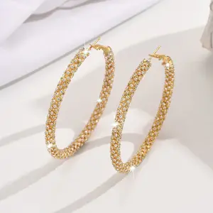 Big Crystal Rhinestone Hoop Earrings for Women - Silver/ Gold/ Black Plated | Sparkling Crystal Round Hoops – Stylish Elegant Jewelry for Everyday & Formal Wear – Classic Gift for Birthday, Anniversary & Weddings