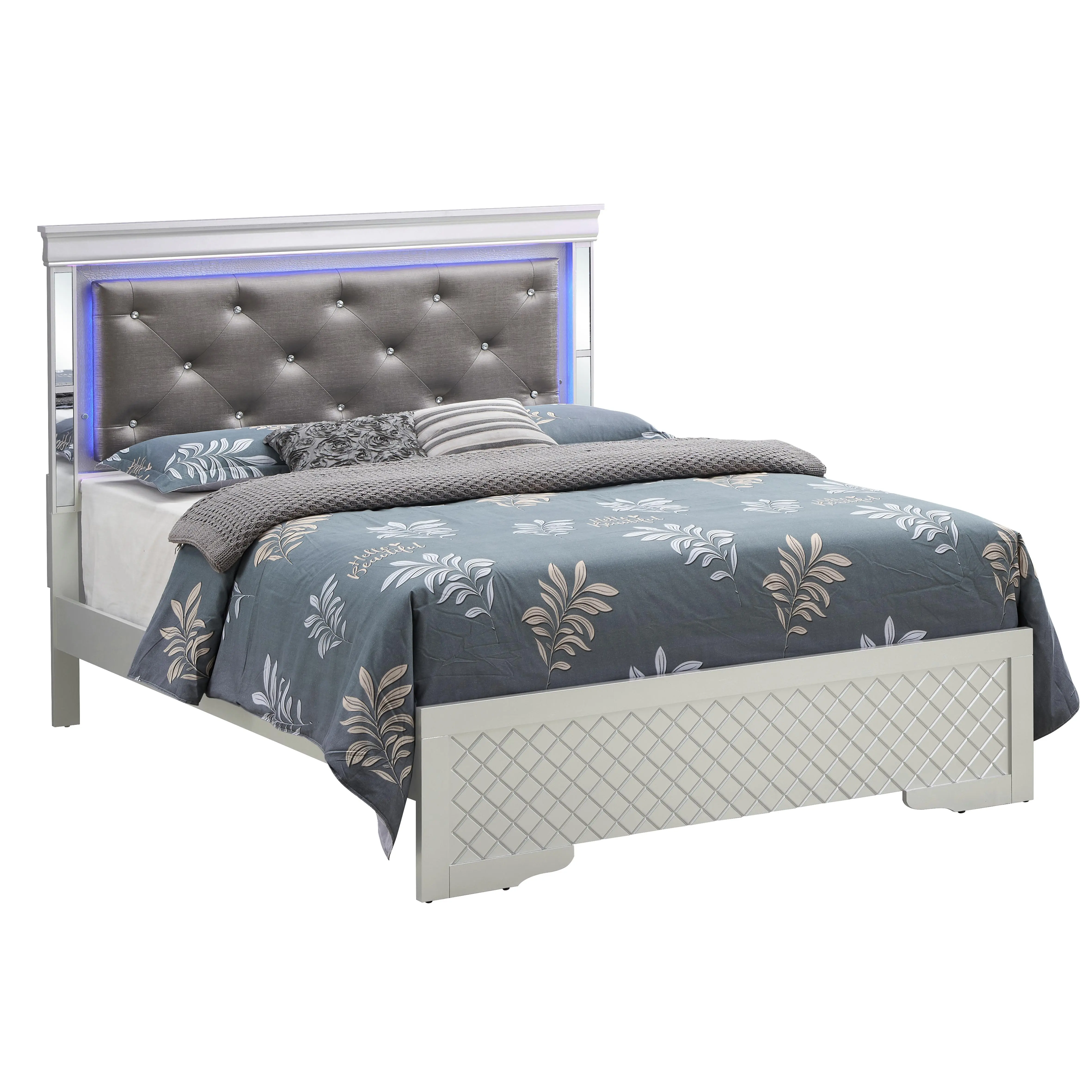 Full Bed Frame with Headboard, Transitional Style in Silver Champagne Finish, Sturdy Particle Board Construction, Easy Assembly, for Bedroom, Guest Room, Apartment, Single Size Option