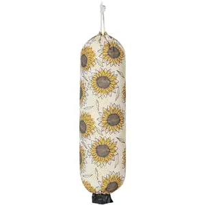 Plastic Bag Holder, Reusable Grocery Bag Holder for Plastic Bags Groceries Store, Flower Canvas Trash Plastic Bag Organizer Storage Holders for Home Kitchen Pantry Decor (Yellow Sunflower)