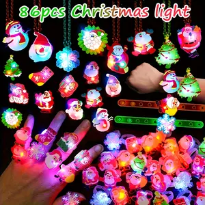 86-Piece Christmas Party Decor Set, Wholesale Christmas Gifts, Includes 50 String Lights, 12 Glow Bracelets/Brooches/Necklaces, Christmas Party Atmosphere Gifts