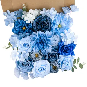 YUAGOLLE Artificial Flowers for Home Decor: Blue Silk Fake Flowers Bulk Boxed Set, Peonies Roses Bouquet with Stems for Table Centerpieces, Wedding, Bridal Shower, Baby Shower, Tea Party, DIY Cake, Decorative Flower Arrangement