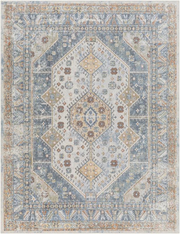 Livabliss LLL2319-67RD Traditional Cozy Area Rug - 6 ft. 7 in. x 6 ft. 7 in. (78.74" W x 78.74" L) Round Machine-Woven Lillian Rug, Polyester Face, Low Pile, High-Traffic Indoor Use, Machine-Washable, Tumble-Dry Low Heat, Oatmeal/Olive/Dark Blue Options