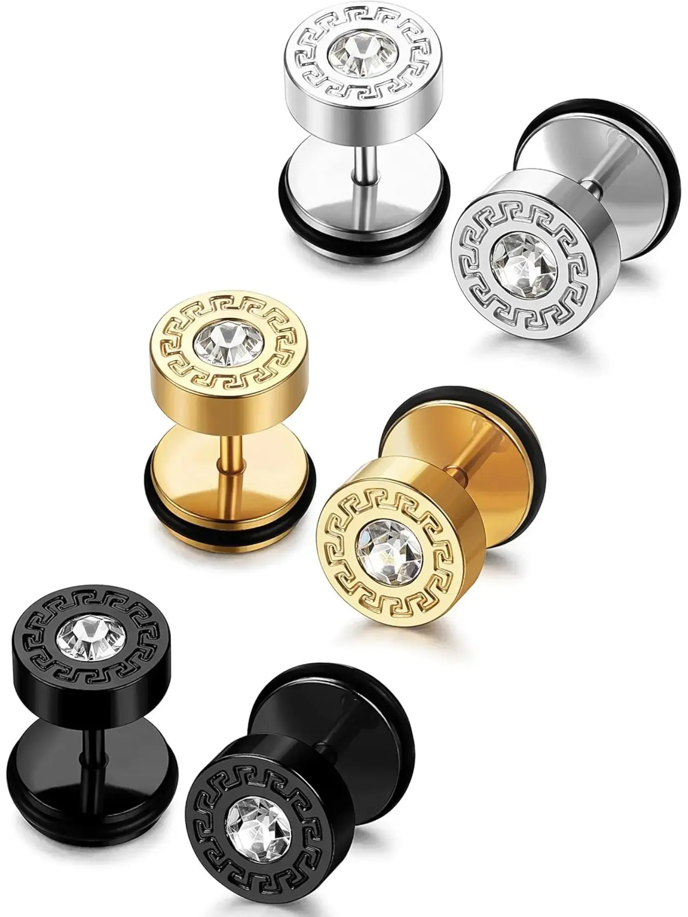 3-4 Pairs Stainless Steel Mens Stud Earrings Jewelry for Men Women Ear Piercing Plugs Tunnel Ear StudsGift.
