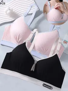 2pcs Maternity Nursing Bras, Wire-Free Front Closure, Supportive & Breathable, Postpartum