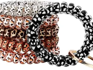 Pack of 6 Stretchy Keychain Spiral Wrist Coil Bracelets – Colorful Plastic Wristband Key Rings for Gym, Pool, ID Badge, Sauna & Outdoor Use