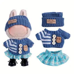 Rainbow Labubu Doll Clothes for Labubu with 3 Outfits - Stylish Fisherman Hat & Sweaters & Pants or skirt Set for 6.69inch Dolls, Adorable buLabu Accessories for Play & Display (Not Included shoes & Doll)