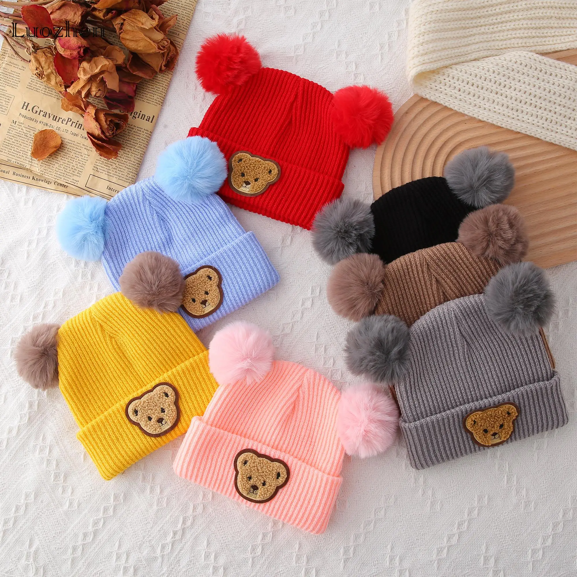 Baby Winter HatCute Bear PatternSoft Knit Brimless BeanieHatWarm HatFor InfantsNewbornsCold Weather AccessoriesMultiple Colors