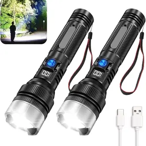 2-In-1 Strong High Lumen Flashlight, Type-C Fast Charging, 3 Modes, Telescopic Zoom, Compact Handheld Flashlight for Camping, Hiking, Hurricane Prep, High Lumens Flashlight, 2-Pack