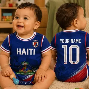Personalized Haiti Baby Soccer Bodysuit, Custom Name Number, Football Infant Onesie, Newborn Baby Shower Gift, Custom Kids Team Jersey JZI