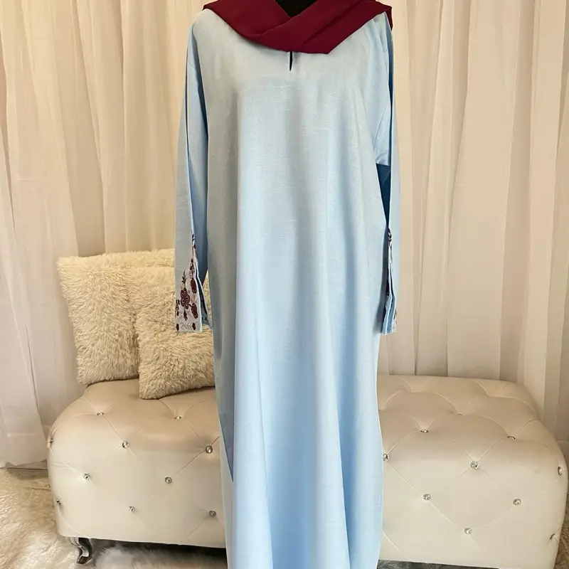 Alena Linen Floral Embroidered Closed Abaya