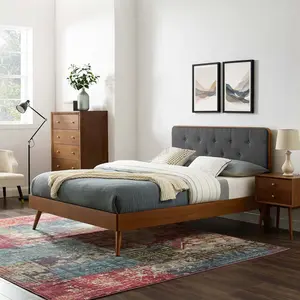 Modway Bridgette Twin Wood Platform Bed With Splayed Legs in Walnut Charcoal