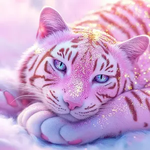 5D DIY Diamond Arts Colorful Painting Kit, Pink Glitter Tiger Pattern Diamond Arts Colorful Painting without Frame, Handmade Craft Wall Art Decoration