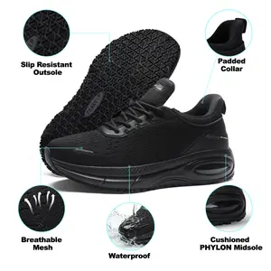 Non Slip Work Shoes for Men Women, SRC Oil Resistant Breathable Mesh Chef Shoes, Air Cushion Shock Absorption Safety Footwear, Waterproof Anti-Slip Sneakers for Kitchen Nurse Restaurant All Day Standing