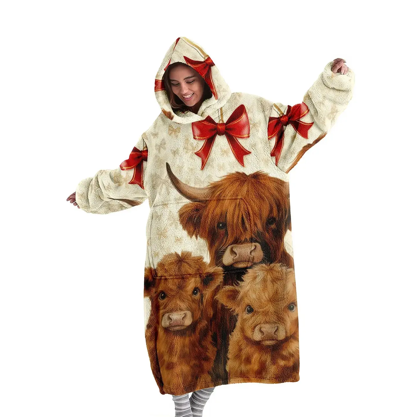 hoodie blanket, Cozy Hooded Blanket, Wearable Blanket, Women's Hooded Blanket Sweatshirt, Wearable Blanket Robe, Fashion Sleepwear, Highland Cow Print Thick Home Clothes, Christmas Gift, Christmas Gift, Valentine's Day gift