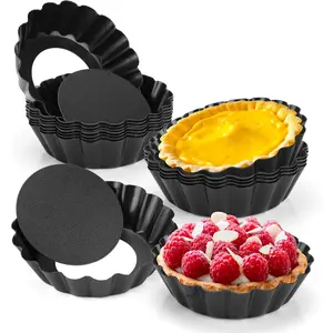 12 pcs Egg Tart Molds, 3" Mini Tart Pans Removable Bottom, Cupcake Cake Muffin Mold Tin Pan Baking Tool, Reusable Quiche Bakeware Carbon Steel for Pies, Quiche, Cheese Cakes, Desserts