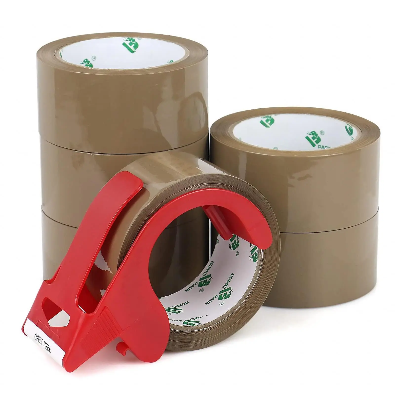 Brown Packing Tape With Dispenser  2.4 Mil 1.88 Inch X 60 Yards 6 Refills Rolls Packaging For Moving Shipping And Storage