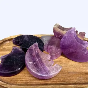 Fluorite Moon Half-Moon Carving Stone - Natural Mineral with Unique Carving Design